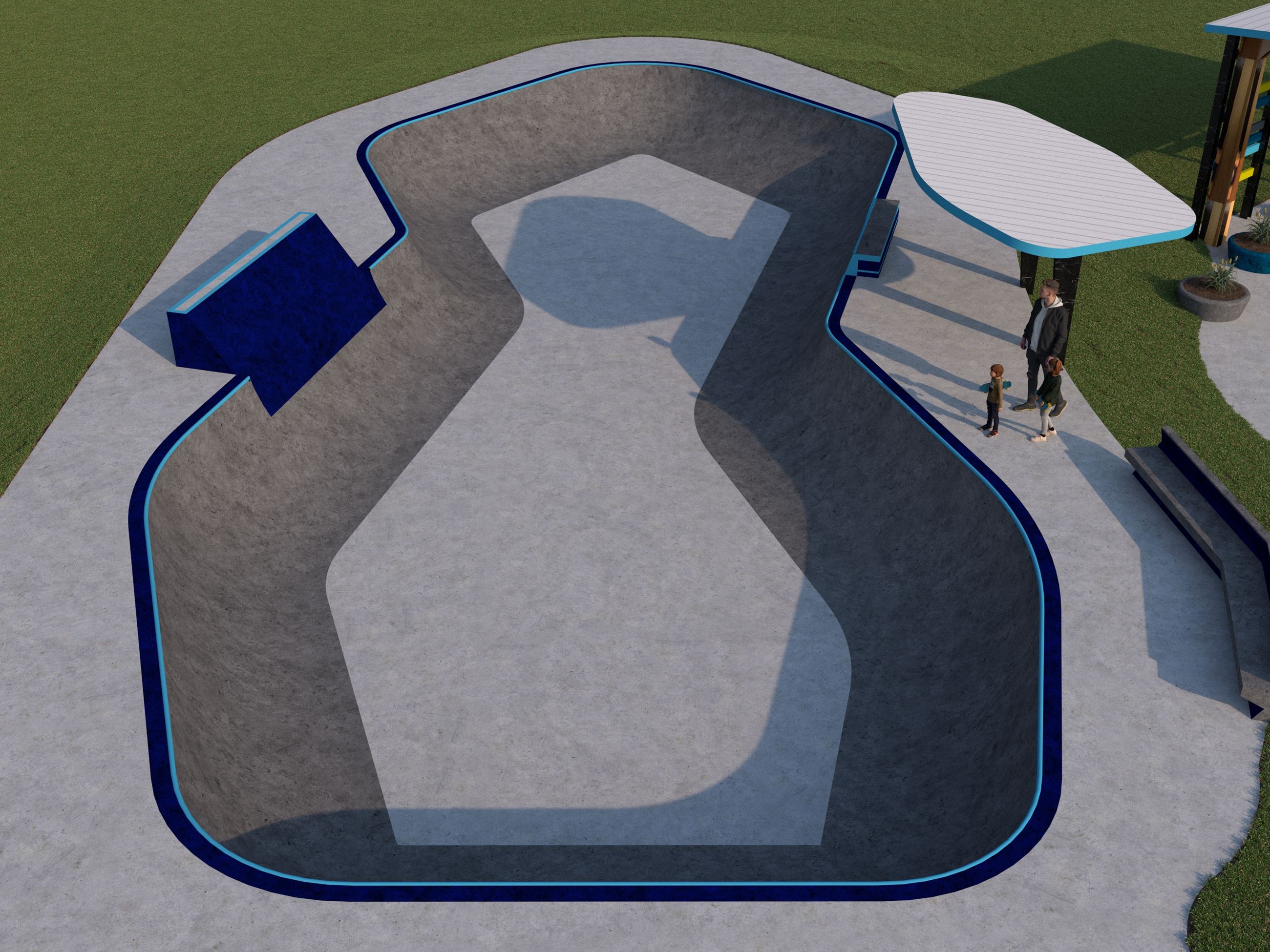 View of skate park bowl.