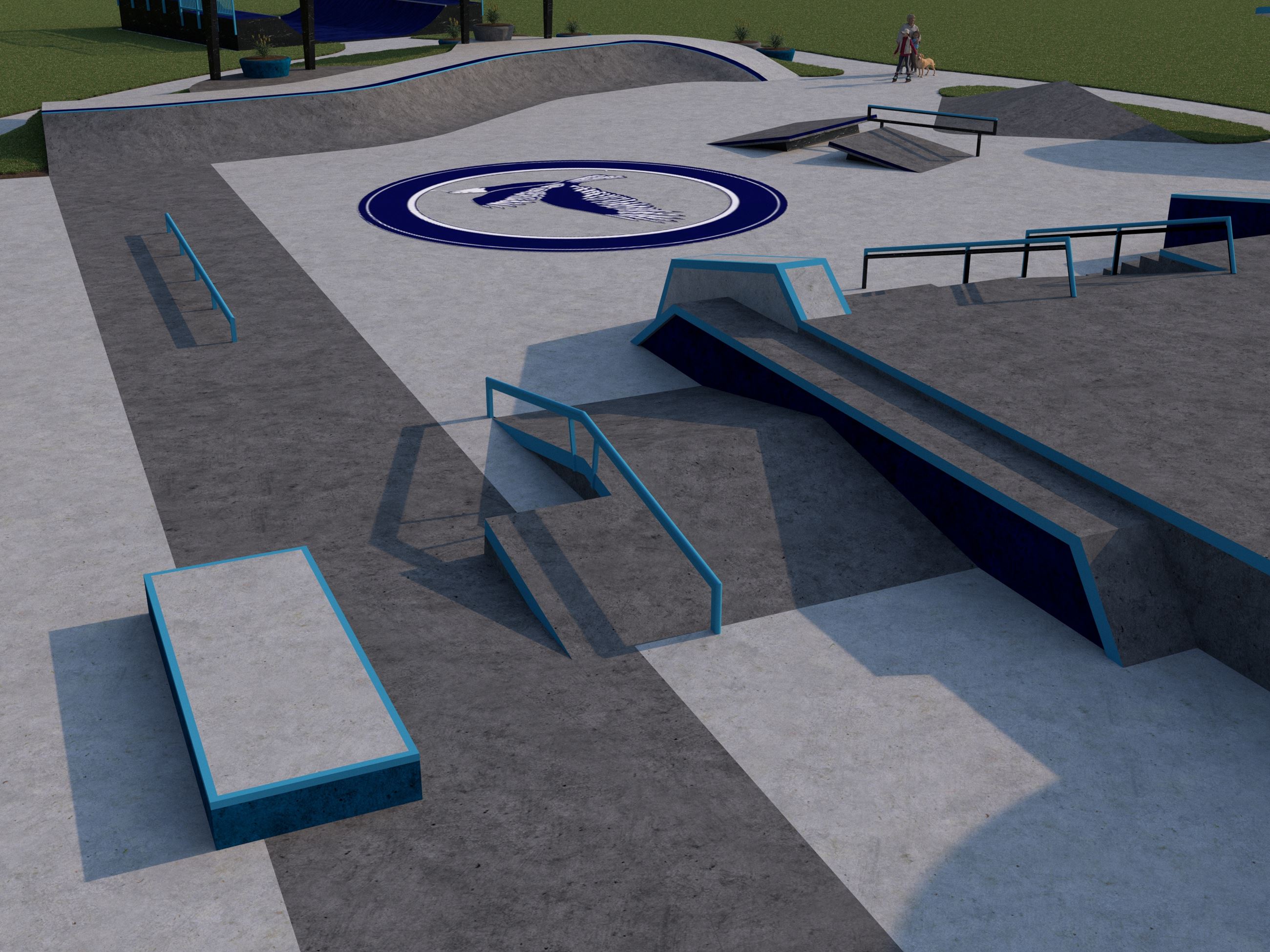 View of rails at the skate park. 