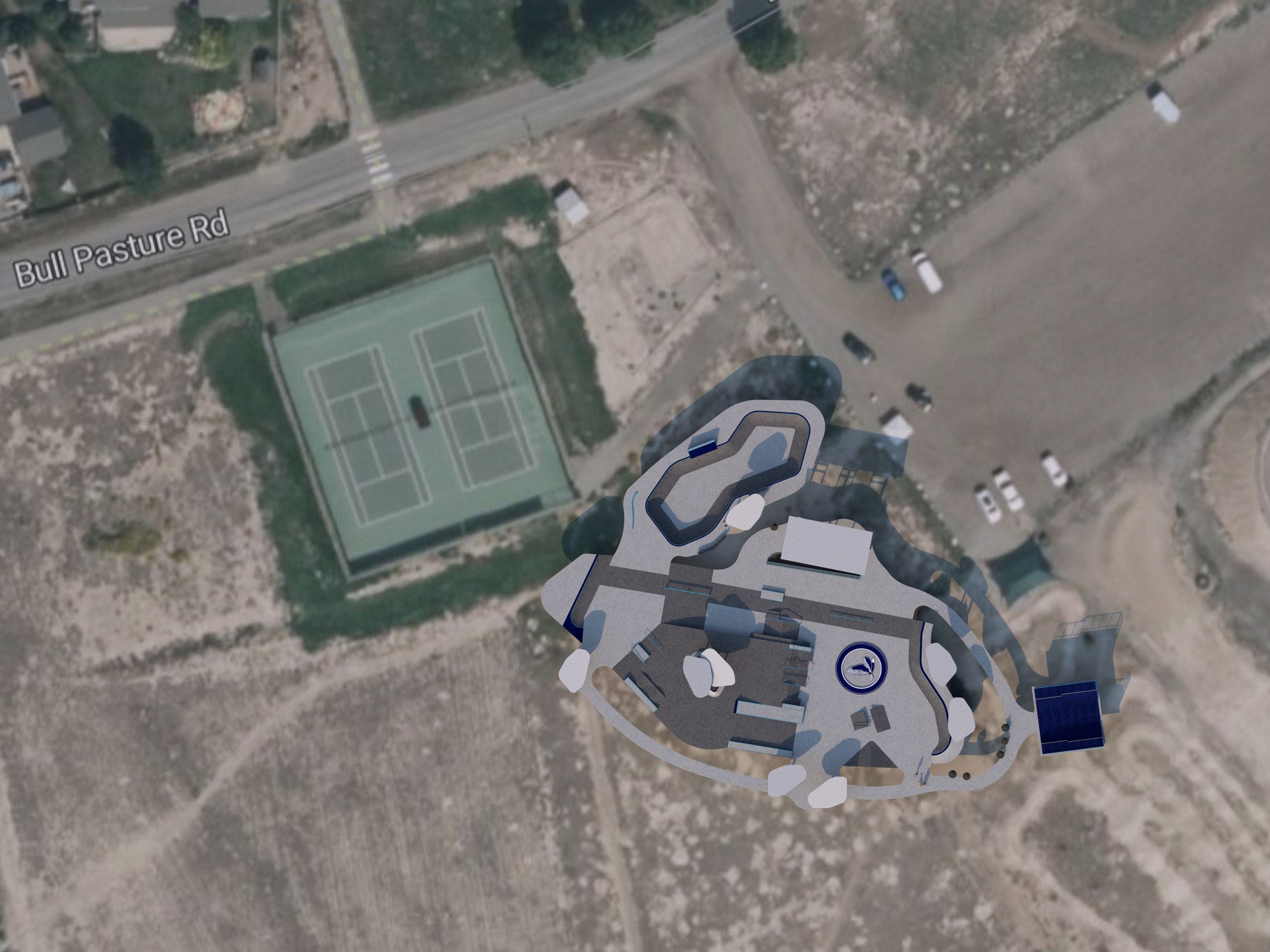 View of skate park layout incorporated into park site.